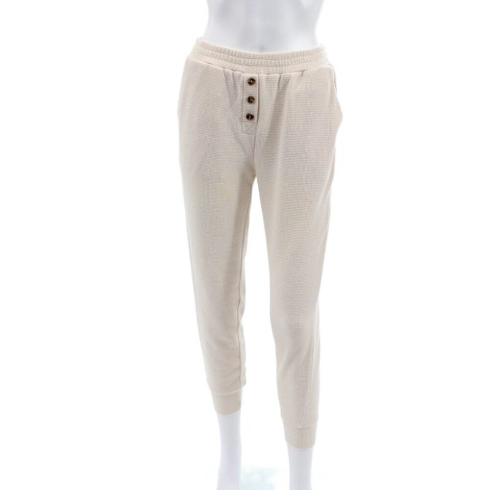Muze Womens Beige Cotton Jogger Sweatpants Button Closure Size S